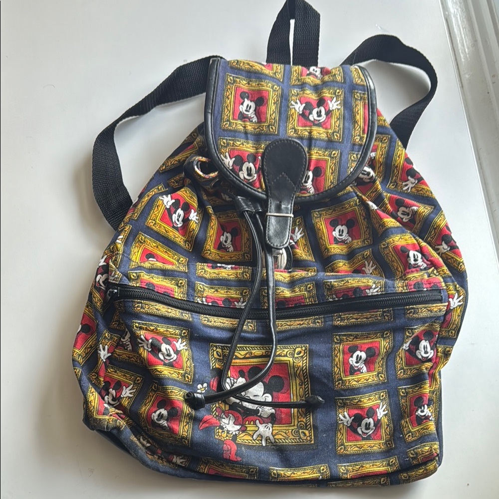 Vintage Mickey Mouse Patterned Backpack Bucket Bag